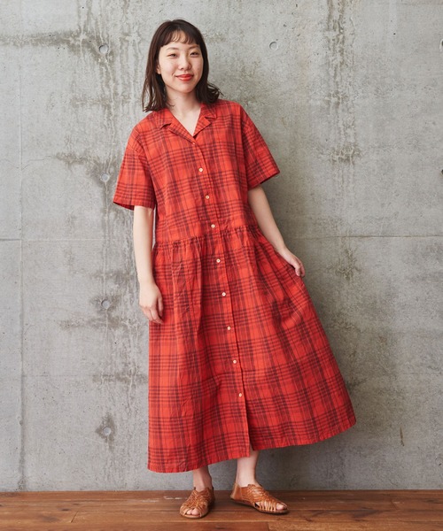 セブンテンマドラスチェックワンピース 美品 SEVEN TEN マドラスチェックコットンドレス ワンピース