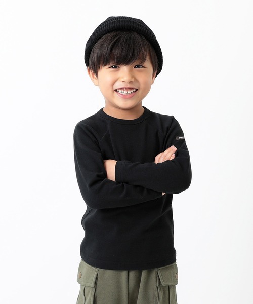 devirock（デビロック）の「ウルトラストレッチ長袖Tシャツ（Tシャツ/カットソー・キッズ・ホワイト/ブラック/ヘザーチャコール/ネイビー/ブルー系その他/ライトカーキ/パープル系その他/ピンク系その他/モカ/ライトブラウン/ベージュ/ダークオレンジ・100cm/110cm/120cm/130cm/140cm/150cm/160cm/80ｃｍ/90cm）」の3枚目の写真