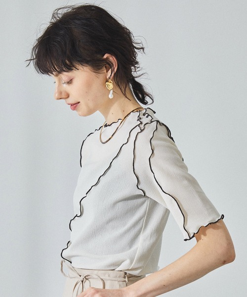 新品 タグ付 PUBLIC TOKYO ヨウリュウメローTシャツ カットソー 美品】PUBLIC TOKYOヨウリュウメローステッチカットソー