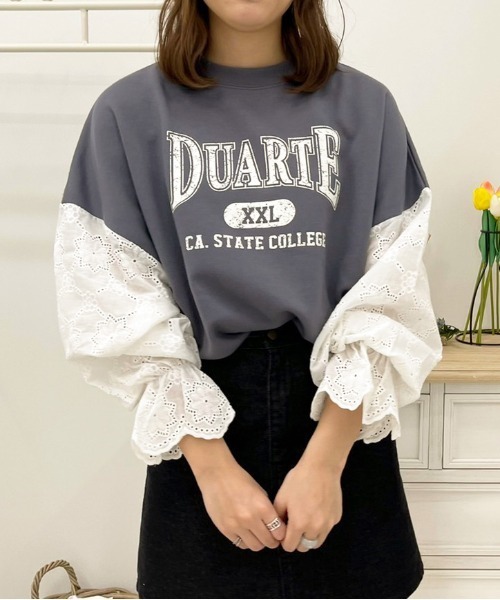 apres jour(アプレジュール)の「袖レースリメイク風スウェット【ZOZOTOWN限定アイテム】(スウェット・レディース・ラベンダー/アイボリー/ブラック/ダークブルー・X-LARGE/フリー)」の3枚目の写真