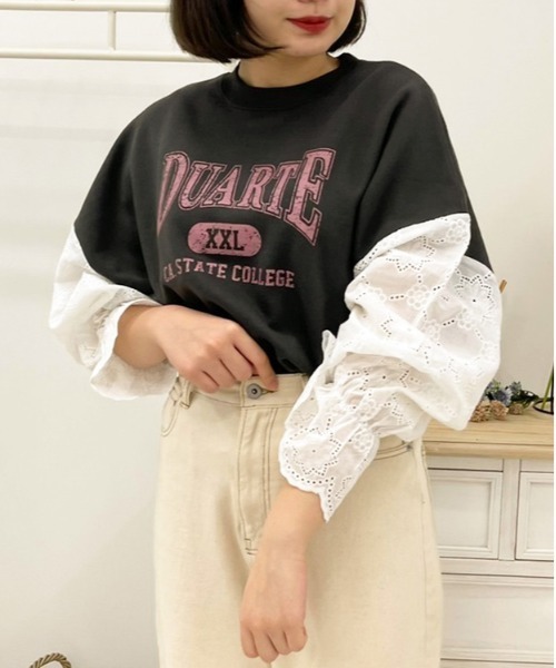 apres jour(アプレジュール)の「袖レースリメイク風スウェット【ZOZOTOWN限定アイテム】(スウェット・レディース・ラベンダー/アイボリー/ブラック/ダークブルー・X-LARGE/フリー)」の2枚目の写真