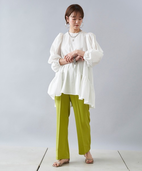 DouDou（ドゥドゥ）の「サテンイージーセンプレパンツ（その他パンツ・レディース・オフホワイト/グリーン系その他/サーモンピンク・FREE）」の12枚目の写真