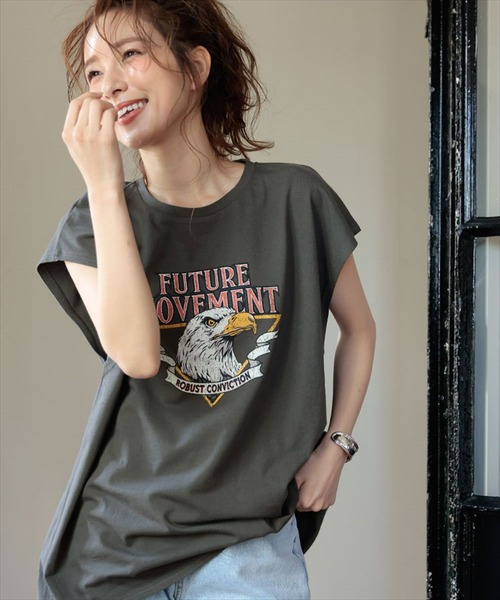 DONOBAN(ドノバン)の「イーグルフレンチスリーブTEE(Tシャツ/カットソー・レディース・ライトベージュ/チャコール・M)」の6枚目の写真
