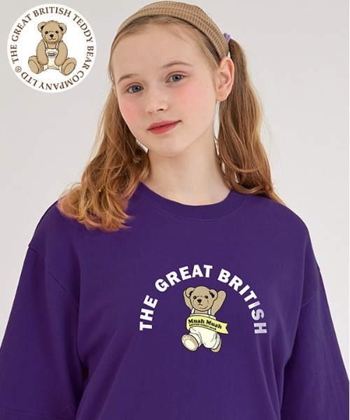 muahmuah(ムーアムーア)の「『muah muah/ムーアムーア』×『teddy bear/テディベア』Running Bareline Short-sleeved T-shirt/ランニングテディベア半袖Tシャツ(Tシャツ/カットソー・レディース・ホワイト/ブラック/ブルー/ネイビー/パープル・FREE)」の5枚目の写真