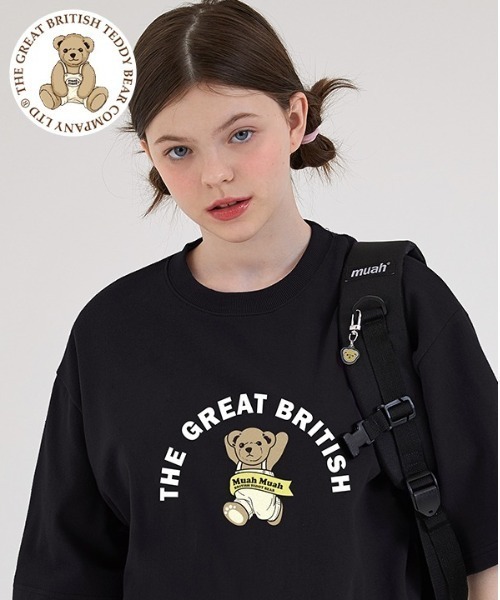 muahmuah(ムーアムーア)の「『muah muah/ムーアムーア』×『teddy bear/テディベア』Running Bareline Short-sleeved T-shirt/ランニングテディベア半袖Tシャツ(Tシャツ/カットソー・レディース・ホワイト/ブラック/ブルー/ネイビー/パープル・FREE)」の2枚目の写真
