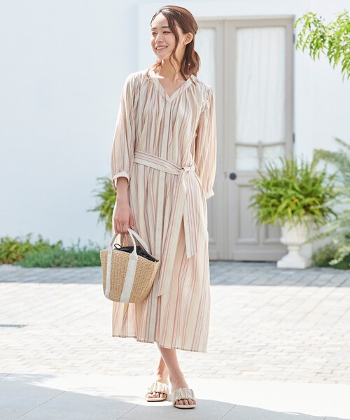 セール S Ll マルチストライプパフスリーブロングワンピース ワンピース Grove グローブ のファッション通販 Zozotown