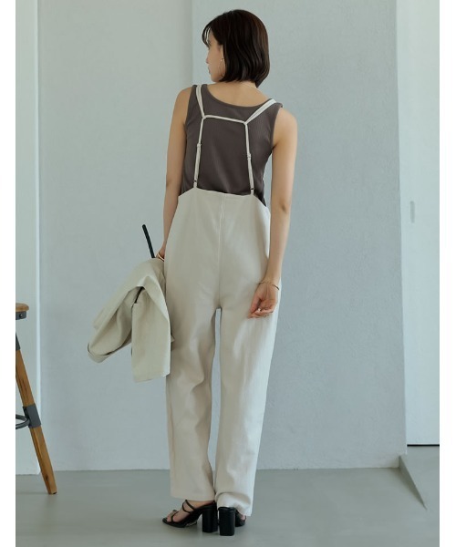 Re:EDIT(リエディ)の「リネンタッチダブルストラップストレートサロペット(サロペット/オーバーオール・レディース・キャメル/ダークブラウン/アイボリー・SHORT/LARGE/MEDIUM)」の11枚目の写真