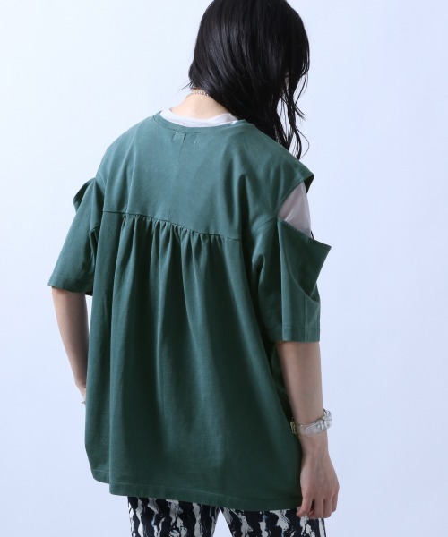 HARE（ハレ）の「ピグメントカタアキTシャツ(HARE)（Tシャツ/カットソー・レディース・オフホワイト/ブラック/パープル/グリーン・FREE）」の5枚目の写真