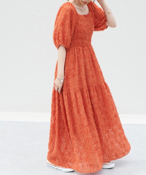 DISCOAT(ディスコート)の「JQレースシャーリングワンピース(ワンピース・レディース・オレンジ/ホワイト系その他・FREE)」の4枚目の写真