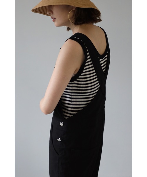 Bonjour Sagan（ボンジュールサガン）の「リネンオーバーオール（サロペット/オーバーオール・レディース・ブラック/アイボリー・FREE）」の10枚目の写真