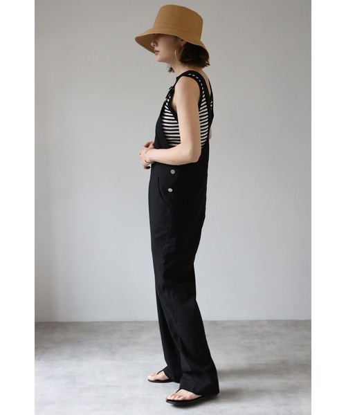 Bonjour Sagan（ボンジュールサガン）の「リネンオーバーオール（サロペット/オーバーオール・レディース・ブラック/アイボリー・FREE）」の3枚目の写真