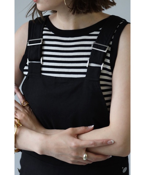 Bonjour Sagan（ボンジュールサガン）の「リネンオーバーオール（サロペット/オーバーオール・レディース・ブラック/アイボリー・FREE）」の13枚目の写真