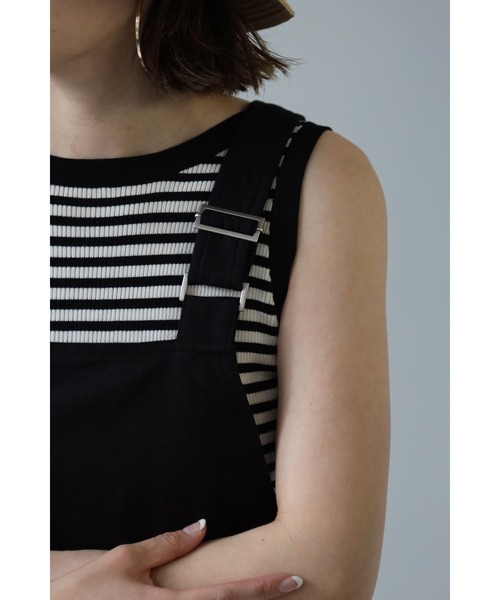 Bonjour Sagan（ボンジュールサガン）の「リネンオーバーオール（サロペット/オーバーオール・レディース・ブラック/アイボリー・FREE）」の5枚目の写真