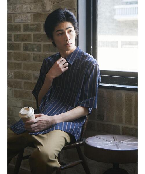 CRAFT STANDARD BOUTIQUE（クラフトスタンダードブティック）の「綿レーヨン半袖レギュラーカラーシャツ　＊（シャツ/ブラウス・メンズ・チャコールグレー/アイボリー/ストライプ/ブルー系その他4/ブルー系その他・LL/M/L）」の8枚目の写真