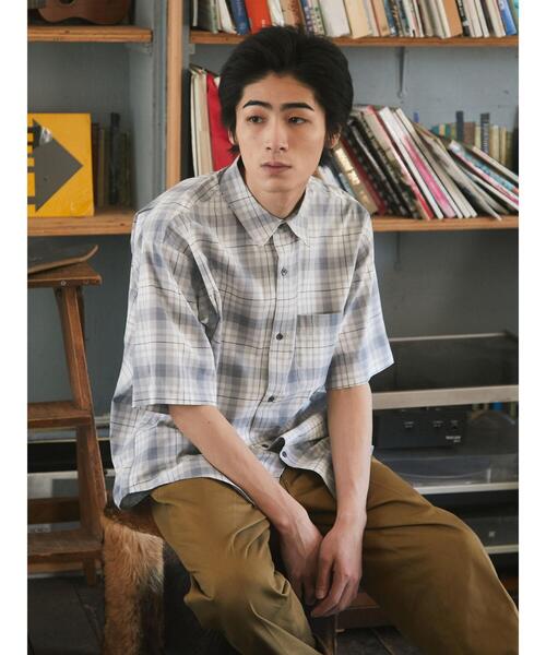 CRAFT STANDARD BOUTIQUE（クラフトスタンダードブティック）の「綿レーヨン半袖レギュラーカラーシャツ　＊（シャツ/ブラウス・メンズ・チャコールグレー/アイボリー/ストライプ/ブルー系その他4/ブルー系その他・LL/M/L）」の12枚目の写真