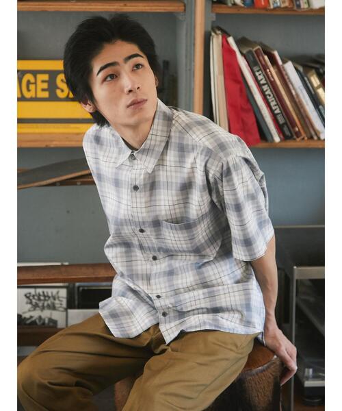 CRAFT STANDARD BOUTIQUE（クラフトスタンダードブティック）の「綿レーヨン半袖レギュラーカラーシャツ　＊（シャツ/ブラウス・メンズ・チャコールグレー/アイボリー/ストライプ/ブルー系その他4/ブルー系その他・LL/M/L）」の14枚目の写真