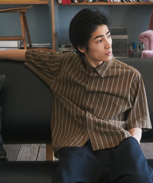 CRAFT STANDARD BOUTIQUE（クラフトスタンダードブティック）の「綿レーヨン半袖レギュラーカラーシャツ　＊（シャツ/ブラウス・メンズ・チャコールグレー/アイボリー/ストライプ/ブルー系その他4/ブルー系その他・LL/M/L）」の5枚目の写真