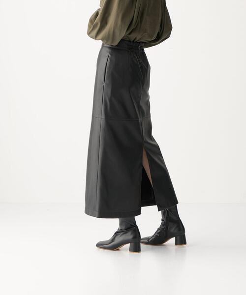 CITEN（シテン）の「＜CITEN（シテン）＞ フェイクレザー ナロー フレア スカート（スカート・レディース・ブラック/ナチュラル・M/S）」の9枚目の写真