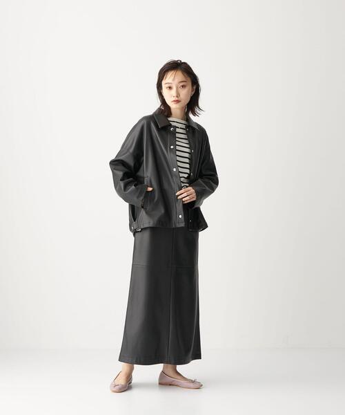 CITEN（シテン）の「＜CITEN（シテン）＞ フェイクレザー ナロー フレア スカート（スカート・レディース・ブラック/ナチュラル・M/S）」の3枚目の写真