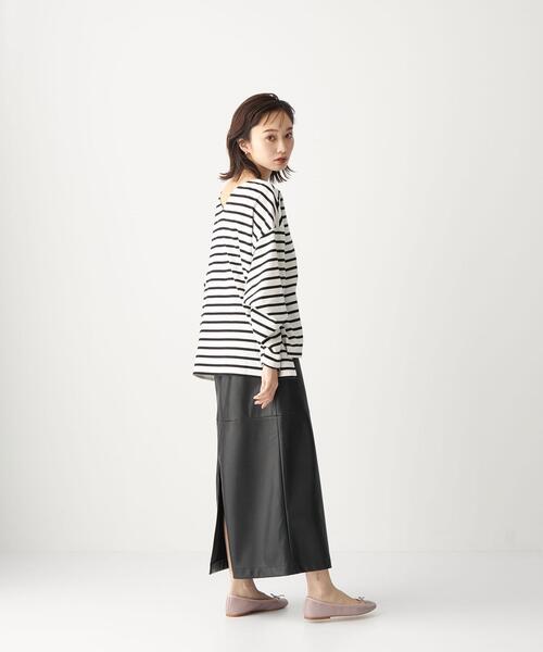 CITEN（シテン）の「＜CITEN（シテン）＞ フェイクレザー ナロー フレア スカート（スカート・レディース・ブラック/ナチュラル・M/S）」の10枚目の写真