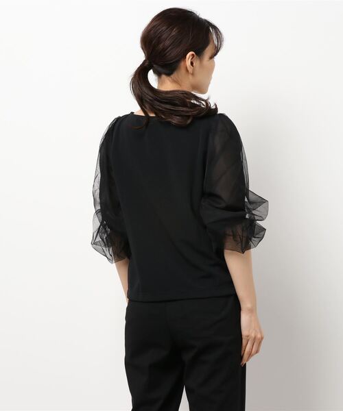 mysty woman（ミスティウーマン）の「チュールタックスリーブ7分袖プルオーバー 216454（Tシャツ/カットソー・レディース・オフホワイト/ブラック/ライトグレー/オレンジ系その他・FREE）」の8枚目の写真
