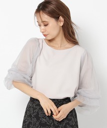 mysty woman | チュールタックスリーブ7分袖プルオーバー 216454(Tシャツ/カットソー)