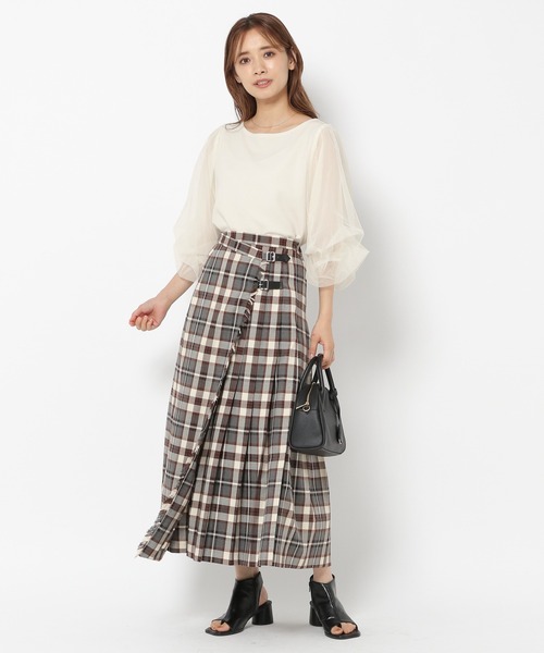 mysty woman（ミスティウーマン）の「チュールタックスリーブ7分袖プルオーバー 216454（Tシャツ/カットソー・レディース・オフホワイト/ブラック/ライトグレー/オレンジ系その他・FREE）」の11枚目の写真