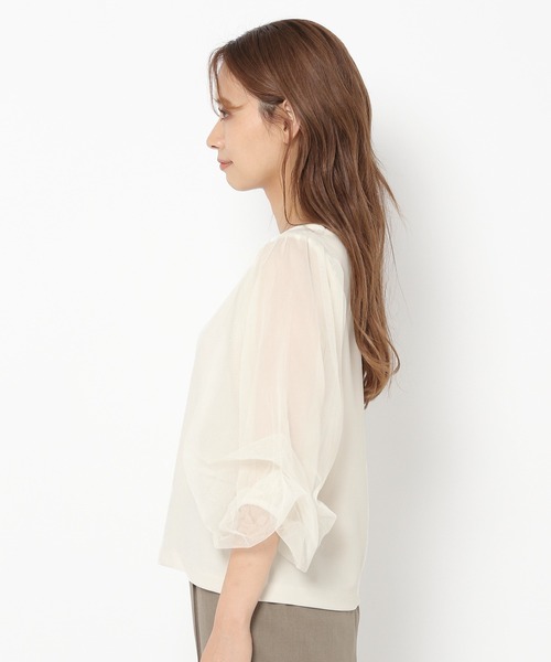 mysty woman（ミスティウーマン）の「チュールタックスリーブ7分袖プルオーバー 216454（Tシャツ/カットソー・レディース・オフホワイト/ブラック/ライトグレー/オレンジ系その他・FREE）」の13枚目の写真