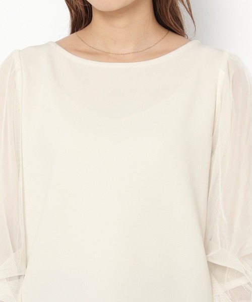 mysty woman（ミスティウーマン）の「チュールタックスリーブ7分袖プルオーバー 216454（Tシャツ/カットソー・レディース・オフホワイト/ブラック/ライトグレー/オレンジ系その他・FREE）」の15枚目の写真