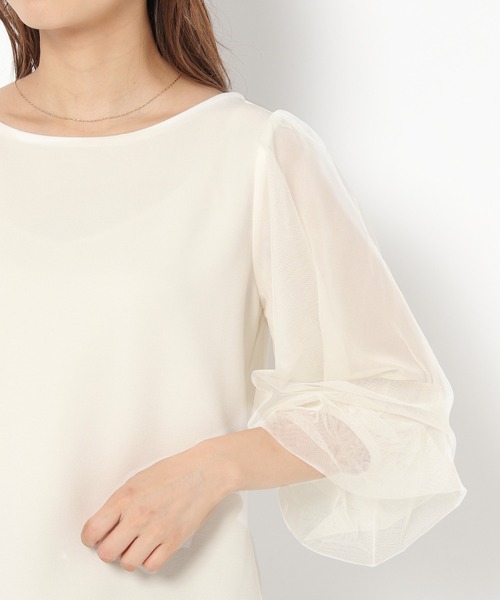 mysty woman（ミスティウーマン）の「チュールタックスリーブ7分袖プルオーバー 216454（Tシャツ/カットソー・レディース・オフホワイト/ブラック/ライトグレー/オレンジ系その他・FREE）」の16枚目の写真