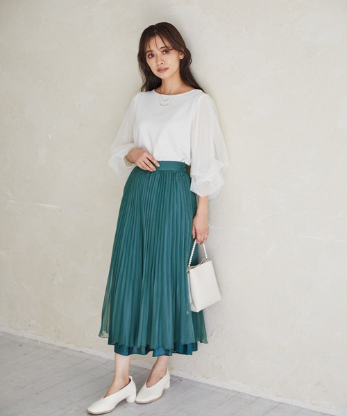 mysty woman（ミスティウーマン）の「チュールタックスリーブ7分袖プルオーバー 216454（Tシャツ/カットソー・レディース・オフホワイト/ブラック/ライトグレー/オレンジ系その他・FREE）」の22枚目の写真