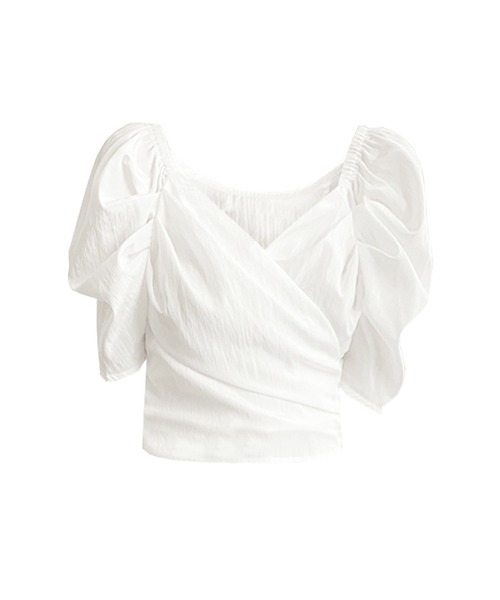 Lea sienna(リーシェンナ)の「バルーンスリーブのフロントクロストップス(Tシャツ/カットソー・レディース・ホワイト/ベージュ・S/M/L)」の15枚目の写真