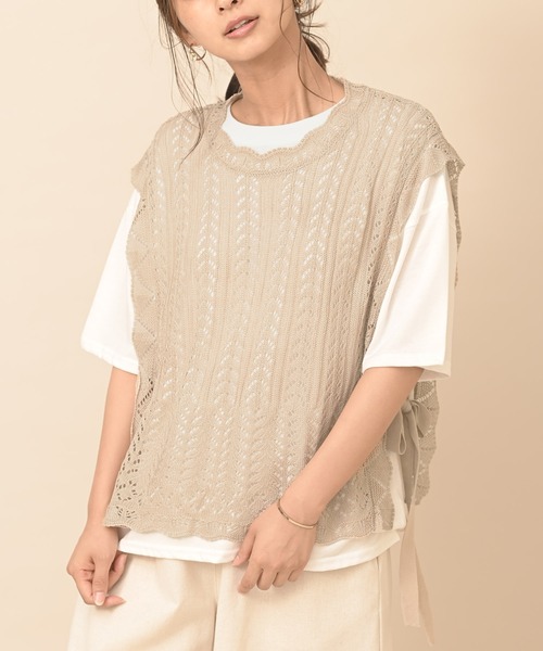 rps（アールピーエス）の「透かしニットベストアンサンブル（ベスト・レディース・アイボリー/グレイッシュベージュ・M）」の2枚目の写真