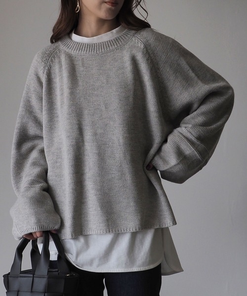 Riberry（リベリー）の「袖ライン編みニットプルオーバー（ニット/セーター・レディース・ブラック/ベージュ/オフホワイト/ライム/杢グレー・MEDIUM）」の3枚目の写真