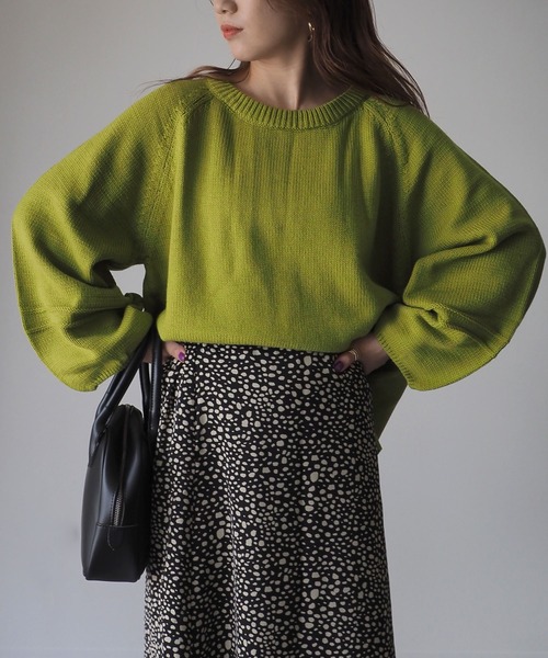 Riberry（リベリー）の「袖ライン編みニットプルオーバー（ニット/セーター・レディース・ブラック/ベージュ/オフホワイト/ライム/杢グレー・MEDIUM）」の5枚目の写真