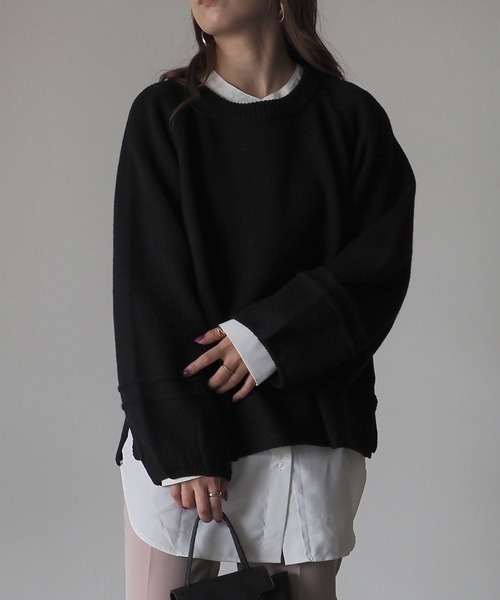 Riberry（リベリー）の「袖ライン編みニットプルオーバー（ニット/セーター・レディース・ブラック/ベージュ/オフホワイト/ライム/杢グレー・MEDIUM）」の9枚目の写真