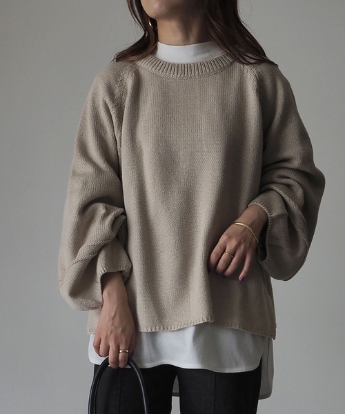 Riberry（リベリー）の「袖ライン編みニットプルオーバー（ニット/セーター・レディース・ブラック/ベージュ/オフホワイト/ライム/杢グレー・MEDIUM）」の7枚目の写真