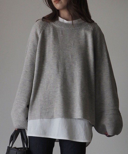 Riberry（リベリー）の「袖ライン編みニットプルオーバー（ニット/セーター・レディース・ブラック/ベージュ/オフホワイト/ライム/杢グレー・MEDIUM）」の10枚目の写真