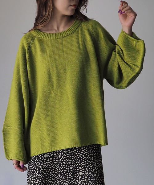 Riberry（リベリー）の「袖ライン編みニットプルオーバー（ニット/セーター・レディース・ブラック/ベージュ/オフホワイト/ライム/杢グレー・MEDIUM）」の6枚目の写真