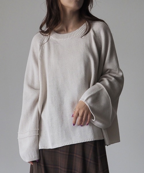 Riberry（リベリー）の「袖ライン編みニットプルオーバー（ニット/セーター・レディース・ブラック/ベージュ/オフホワイト/ライム/杢グレー・MEDIUM）」の12枚目の写真