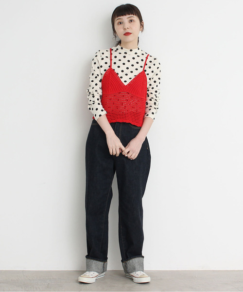tシャツ フライスドットプリント ハイネック長袖プルオーバー レディース CHILD WOMAN tシャツ フライスドットプリント ハイネック長袖