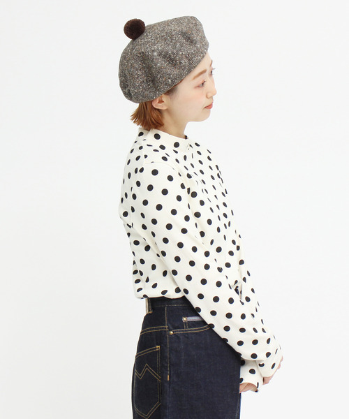 tシャツ フライスドットプリント ハイネック長袖プルオーバー レディース CHILD WOMAN tシャツ フライスドットプリント ハイネック長袖