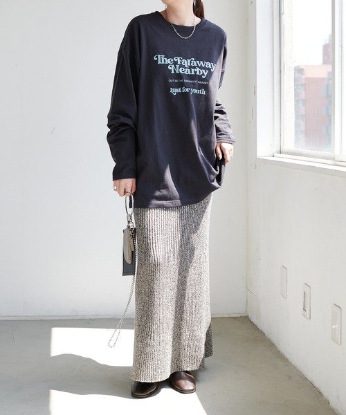 DISCOAT（ディスコート）の「アメリカンロゴロングTシャツ（Tシャツ/カットソー・レディース・チャコールグレー/オレンジ/ホワイト系その他・FREE）」の8枚目の写真