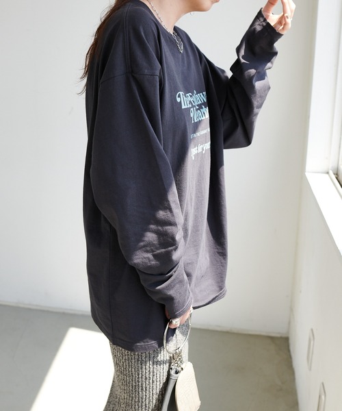 DISCOAT（ディスコート）の「アメリカンロゴロングTシャツ（Tシャツ/カットソー・レディース・チャコールグレー/オレンジ/ホワイト系その他・FREE）」の13枚目の写真