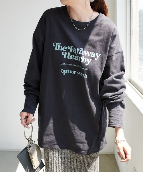 DISCOAT（ディスコート）の「アメリカンロゴロングTシャツ（Tシャツ/カットソー・レディース・チャコールグレー/オレンジ/ホワイト系その他・FREE）」の11枚目の写真