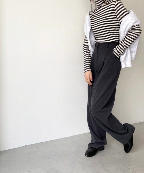 CANAL JEAN（キャナルジーン）の「harmonie -OrganicCotton-　フライスボーダータートルネック（Tシャツ/カットソー・レディース・チャコールグレー/ベージュ/ネイビー・ONE SIZE）」の21枚目の写真