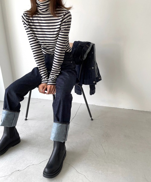 CANAL JEAN（キャナルジーン）の「harmonie -OrganicCotton-　フライスボーダータートルネック（Tシャツ/カットソー・レディース・チャコールグレー/ベージュ/ネイビー・ONE SIZE）」の18枚目の写真