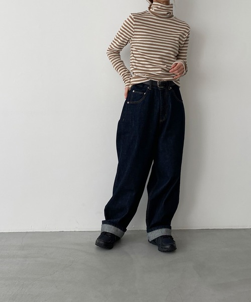 CANAL JEAN（キャナルジーン）の「harmonie -OrganicCotton-　フライスボーダータートルネック（Tシャツ/カットソー・レディース・チャコールグレー/ベージュ/ネイビー・ONE SIZE）」の9枚目の写真