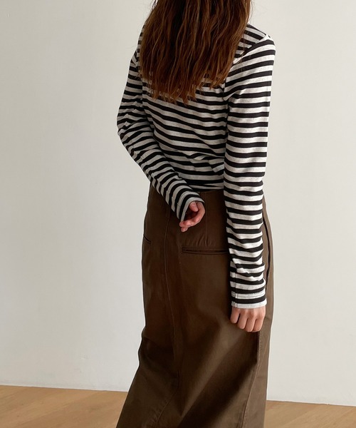 CANAL JEAN（キャナルジーン）の「harmonie -OrganicCotton-　フライスボーダータートルネック（Tシャツ/カットソー・レディース・チャコールグレー/ベージュ/ネイビー・ONE SIZE）」の5枚目の写真