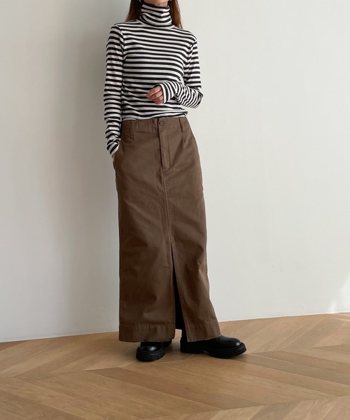 CANAL JEAN（キャナルジーン）の「harmonie -OrganicCotton-　フライスボーダータートルネック（Tシャツ/カットソー・レディース・チャコールグレー/ベージュ/ネイビー・ONE SIZE）」の6枚目の写真